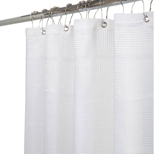 Elle Décor White Jacquard Solid Weave Shower Curtain